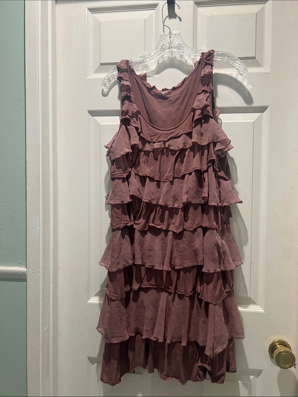 Garnet Hill Dusty Rose Ruffled Tiered Midi Dress